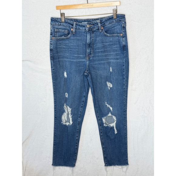 Old Navy Denim - Old Navy Women's 12 Blue OG Straight High Rise Distressed Raw Hem Jeans